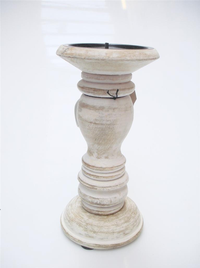 46, 36 or 20cm Rustic Carved White Wood Pillar Church Candle Holder