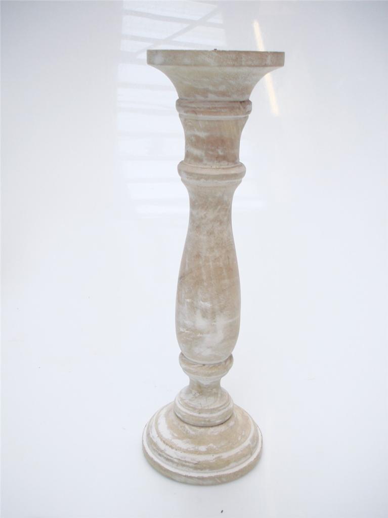 46, 36 or 20cm Rustic Carved White Wood Pillar Church Candle Holder