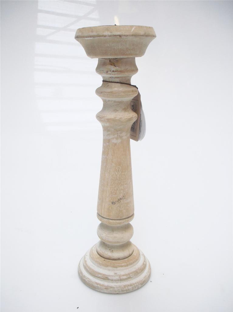 46, 36 or 20cm Rustic Carved White Wood Pillar Church Candle Holder