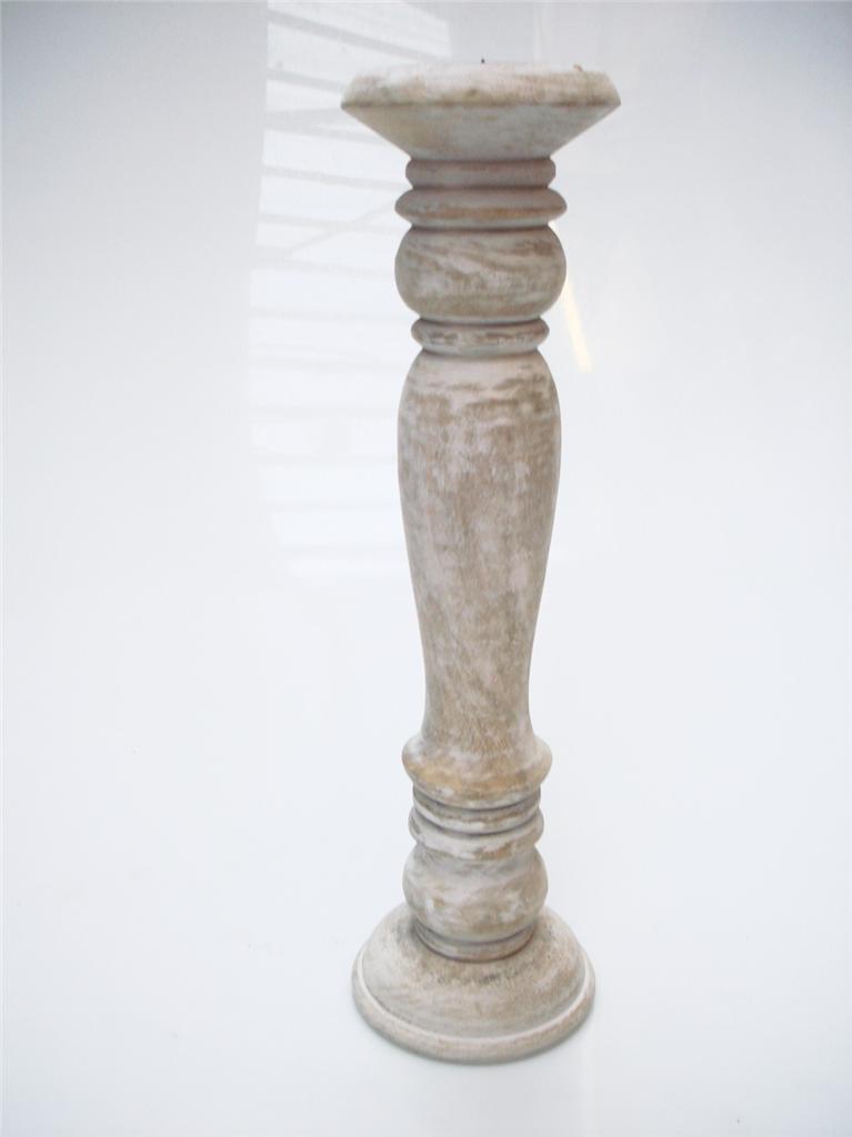46, 36 or 20cm Rustic Carved White Wood Pillar Church Candle Holder