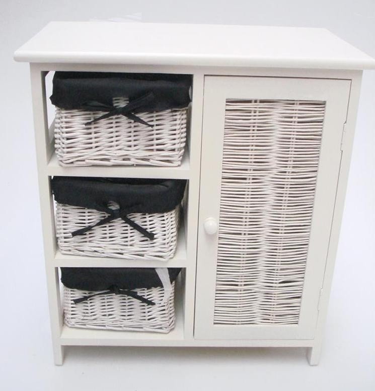 Shabby Chic White Wicker 3 Chest Of Drawer Basket Cupboard Storage Unit