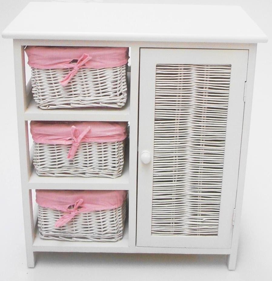 Shabby Chic White Wicker 3 Chest Of Drawer Basket Cupboard Storage Unit