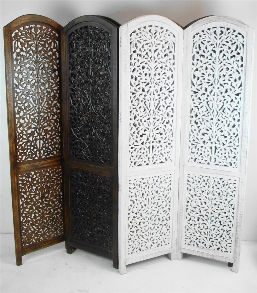 4 Panel Hand Carved Indian Screen Wooden Screen Divider Kashmeri Jali