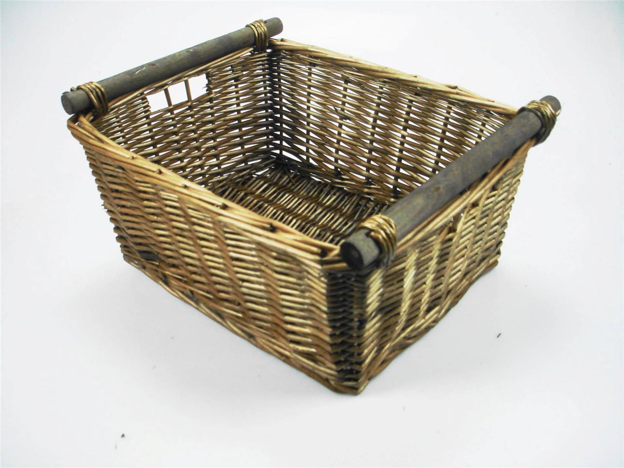 KITCHEN LOG WICKER STORAGE BASKET WITH HANDLES XMAS EMPTY HAMPER BASKET