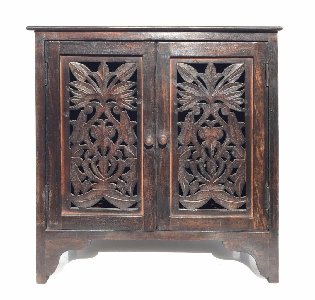 Natural Hand Made Indian Mango Wood Shoe Cupboard Storage Unit