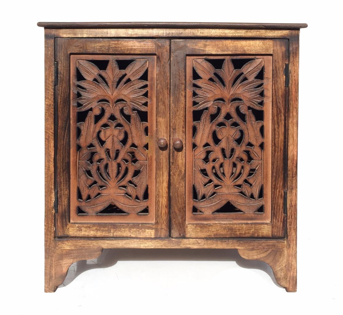 Natural Hand Made Indian Mango Wood Shoe Cupboard Storage Unit