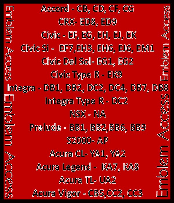Honda/Acura Red Emblem Set Applications