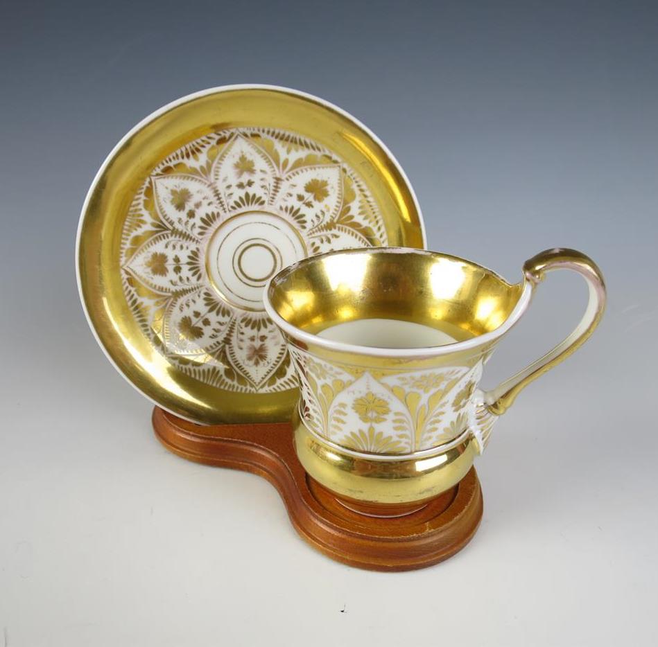 Antique Kpm Porcelain Cup Saucer German French Empire Style Gold Gilt