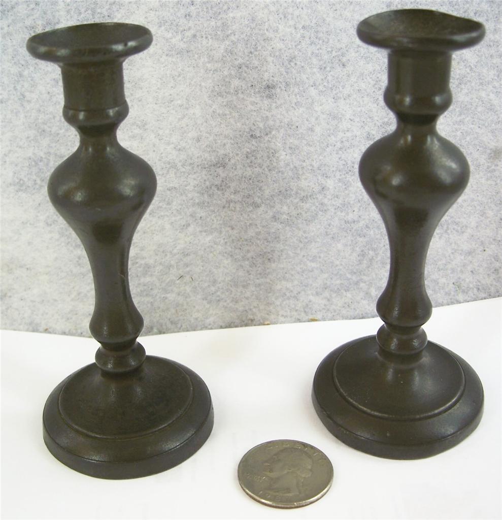 Antique Pair of small 19th Century pewter candlesticks English.