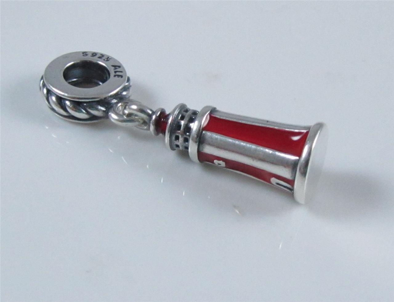 Authentic Genuine Pandora Silver Red Enamel Lighthouse Dangle Charm