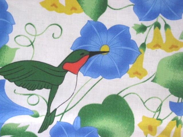 hummingbird blue flower print