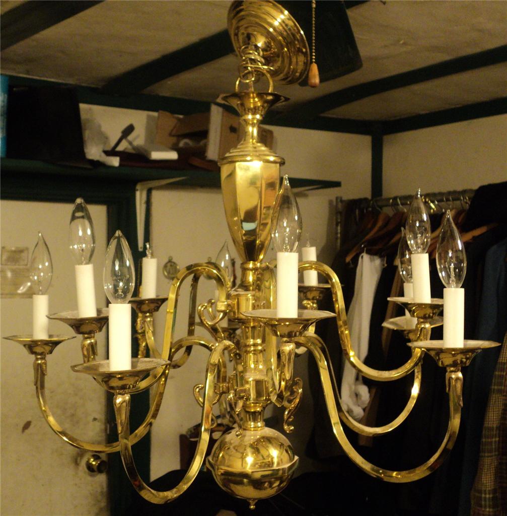 ANTIQUE VINTAGE BRASS 10 ARM CHANDELIER UNION MADE INCANDESCENT FIXTURE