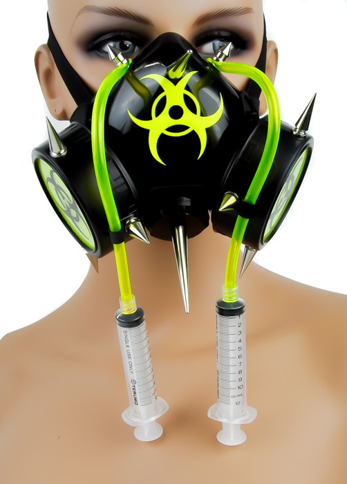 Yellow Tube Syringe Spike Bio Hazard Gas Mask Dual Respirator Zombie