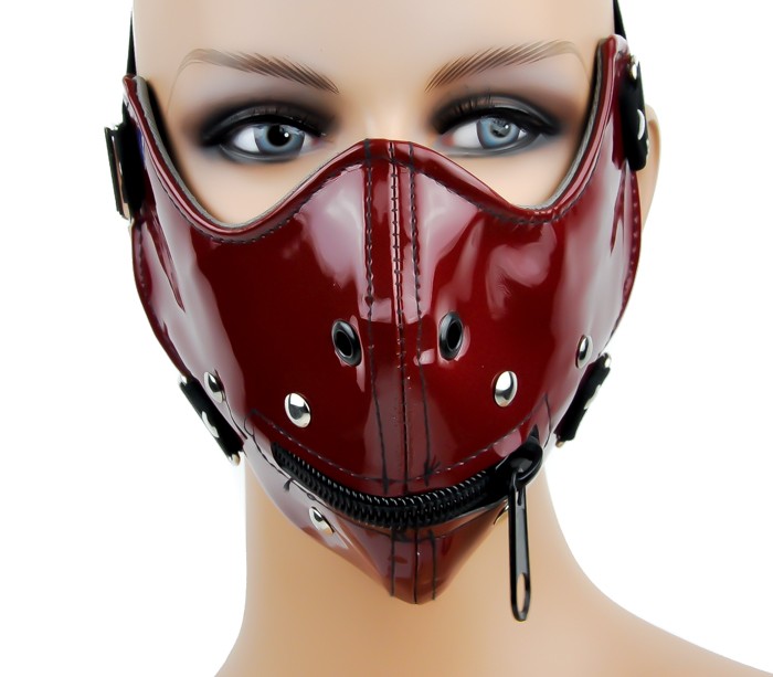 RED PVC Bondage Mask w/ Zipper Gimp Mouth Fetish Halloween Goth Cosplay