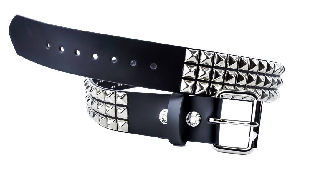 Silver 3Row Pyramid Stud Leather Belt Goth Emo Punk Metal Psychobilly