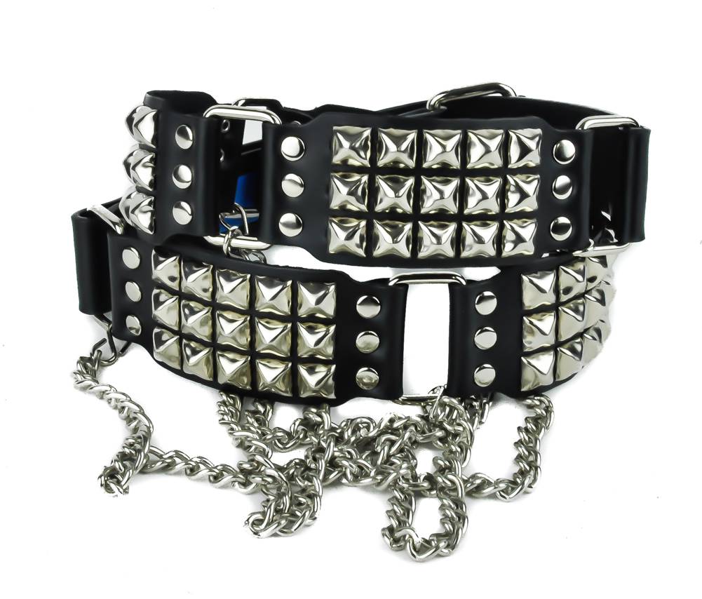Pyramid Stud Hanging Chain Belt Real Black Leather Heavy Metal Gothic