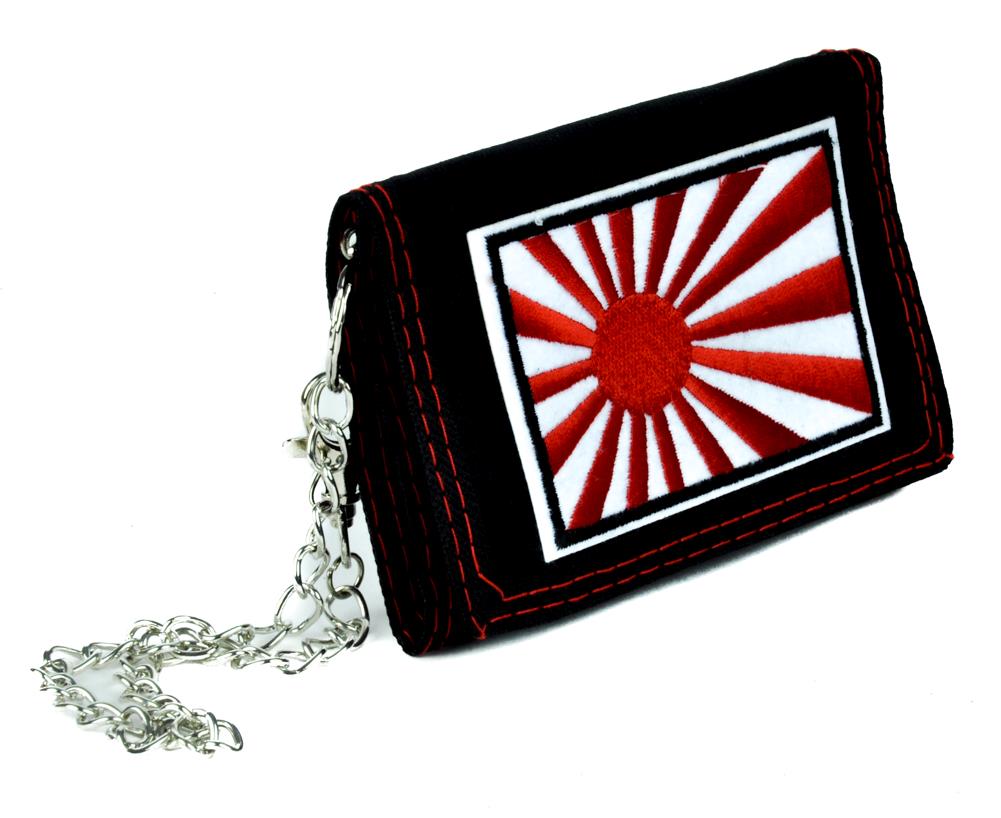 Japanese Rising Sun Trifold Wallet w/ Chain Anime Clothing Japan Rock