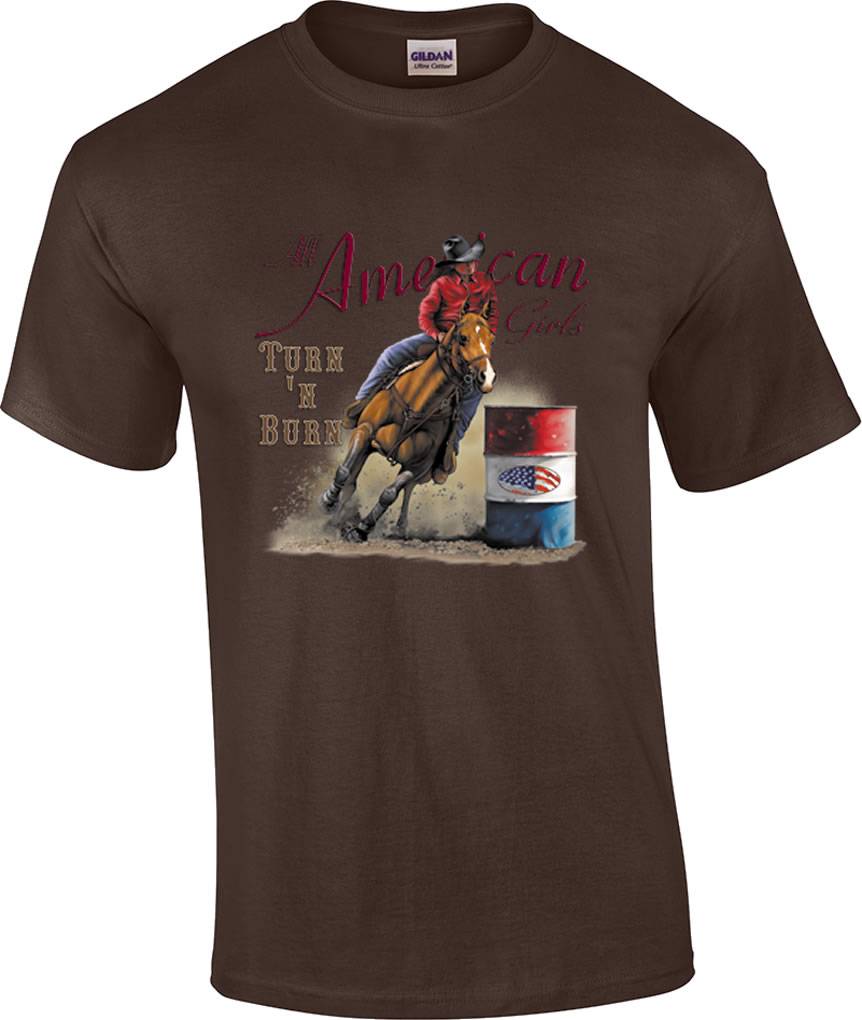 Turn N Burn Barrel Racing Racer Rodeo Horse Cowgirl T-Shirt 