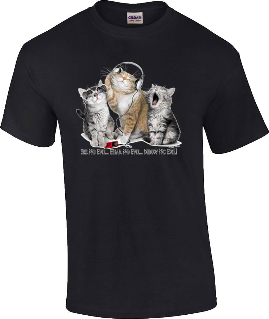 Funny See No Evil Hear No Evil Meow No Evil Kitten Kitty Cat T-shirt 