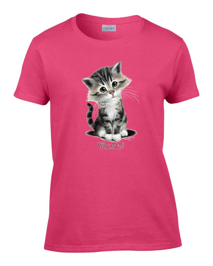 Ladies Cute Funny Who Me Kitty Cat Kitten Womens T Shirt Tee Ebay 