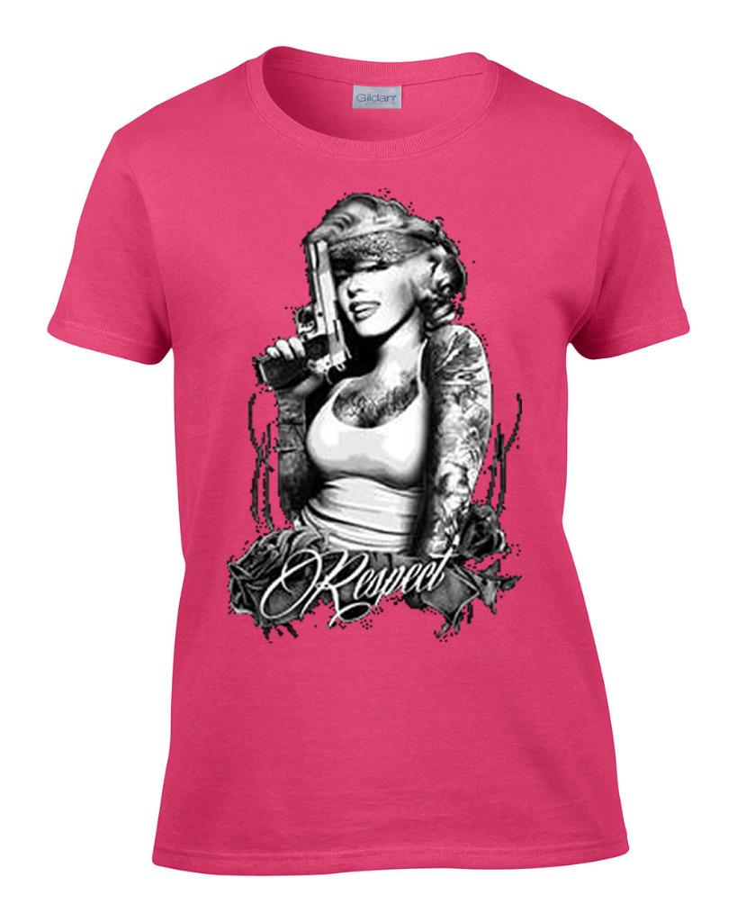 Marilyn Monroe Womens T Shirt West Coast Outlaw Tattoos Guns Gangsta Hip Hop 