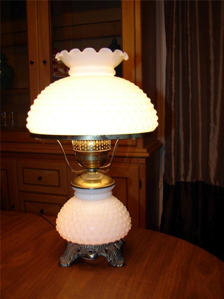 Vintage Fenton Milk Glass Hobnail Gone with the Wind/Hurricane Lamp