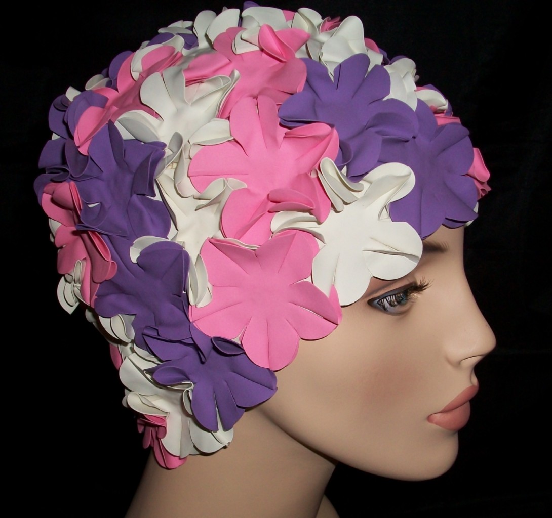 Funky Flower Petal Ladies Swim Hats Caps Vintage Style