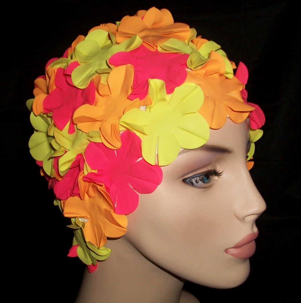Funky Flower Petal Ladies Swim Hats Caps Vintage Style