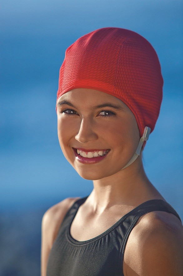 Childs Kids Swimming Hat Chin Strap Non Pull Fashy