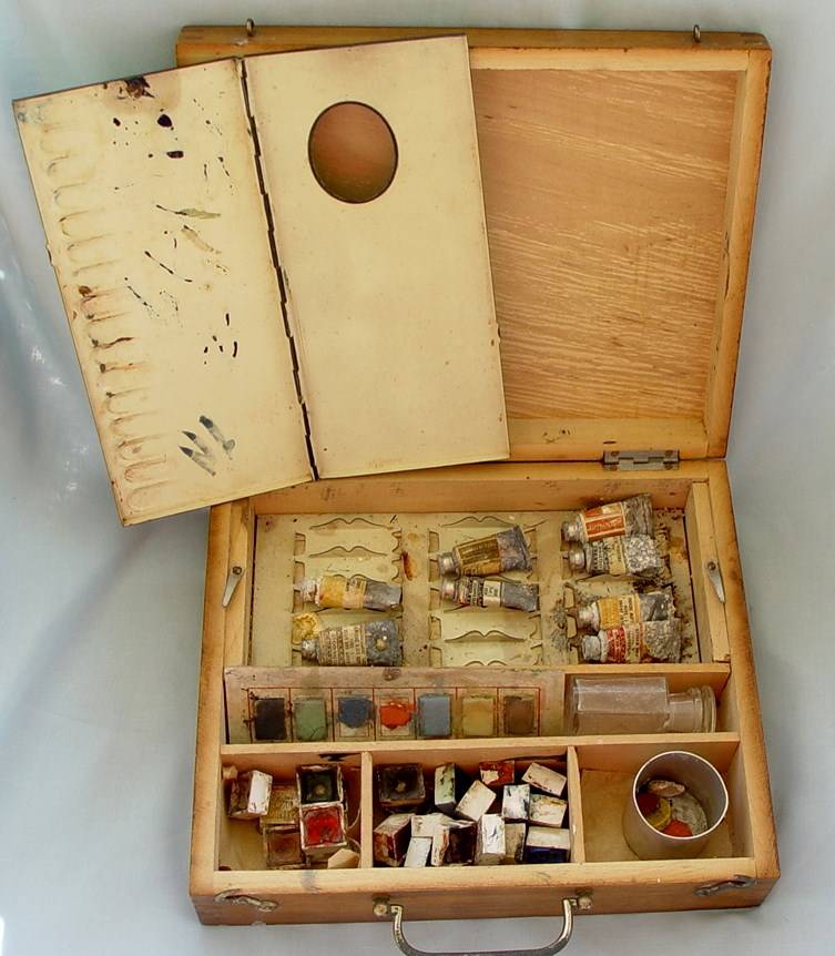 LARGE VINTAGE WATERCOLOUR ARTISTS PAINT BOX WOOD VINTAGE eBay