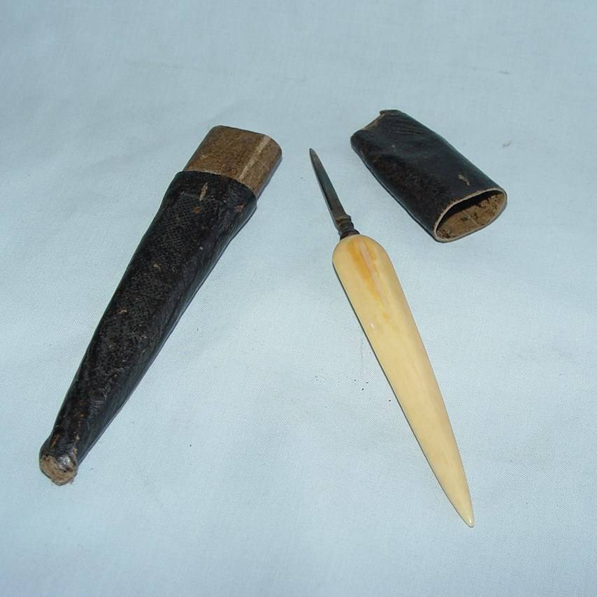 Antique Quill Cutter / Sharpener in original leather case 1800s