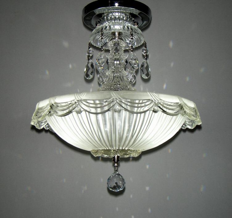VINTAGE ART DECO FROSTED SATIN GLASS SHADE CEILING LAMP LIGHT FIXTURE