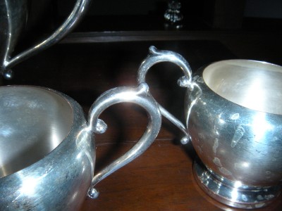 psco silverplate teapot creamer copper bowl sugar