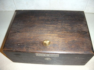 Retro Fashion Plaque on Vintage Solid Wood Cigar Humidor Box Brass Medical Caduceus Jack B