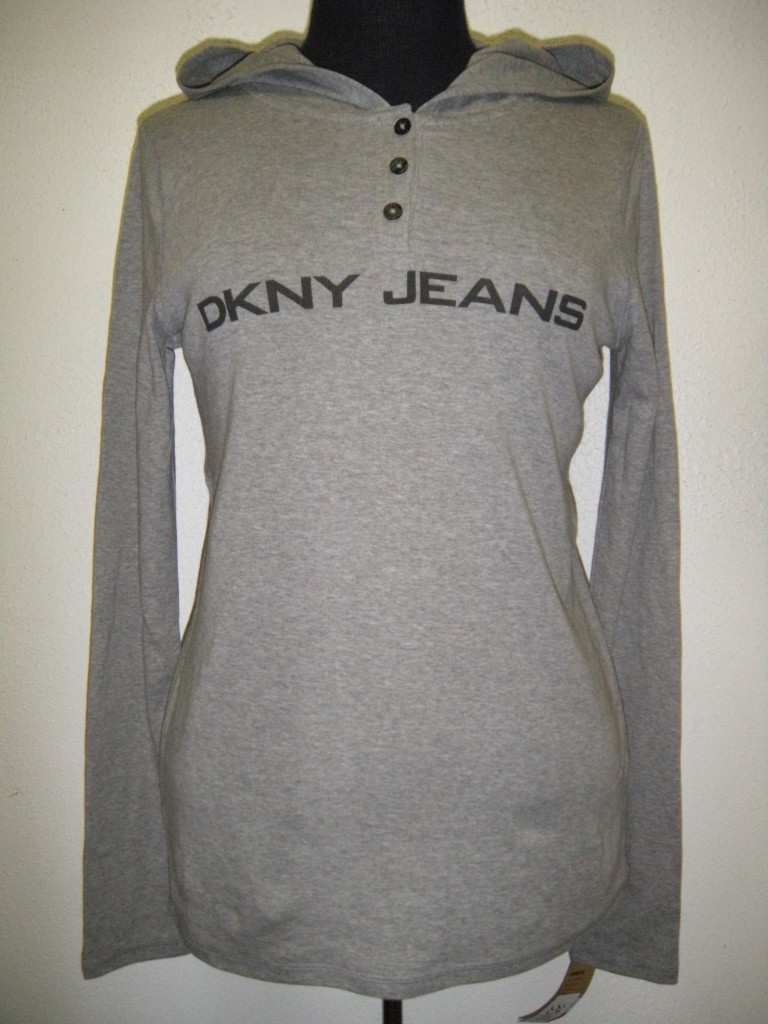 NWT-DKNY-Jeans-Womens-Hooded-Hoodie-Cotton-Shirt-Henley