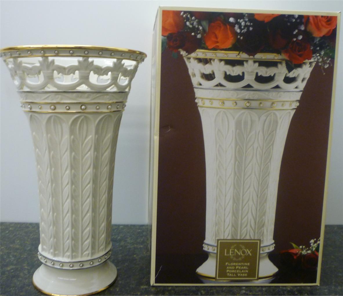 NIB!! Lenox China 2012 Florentine And Pearl Porcelain Tall Vase Large