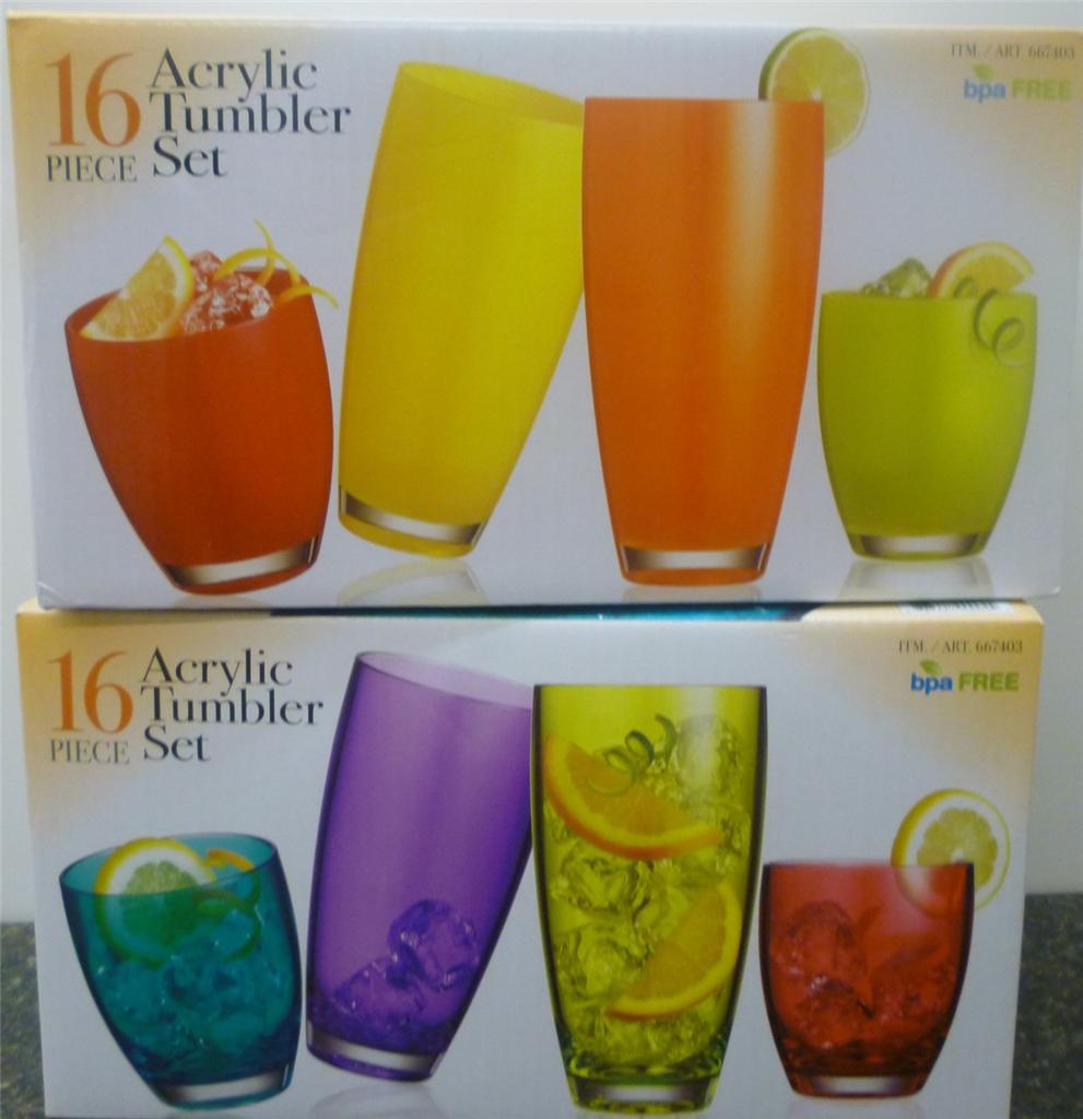 NIB Acrylic Tumbler Set (16 pieces) bpa FREE, Top Rack Dishwasher