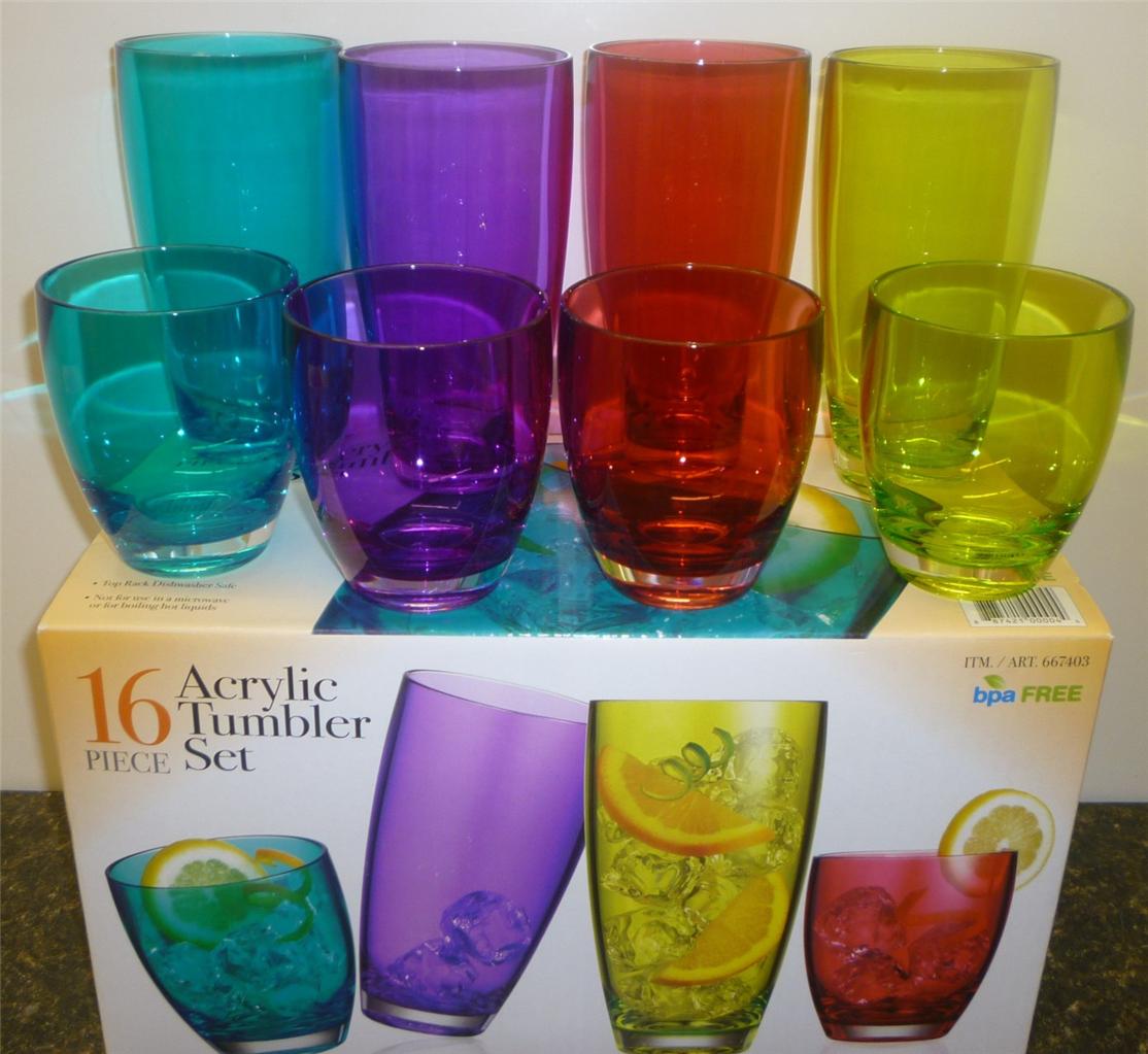 NIB Acrylic Tumbler Set (16 pieces) bpa FREE, Top Rack Dishwasher
