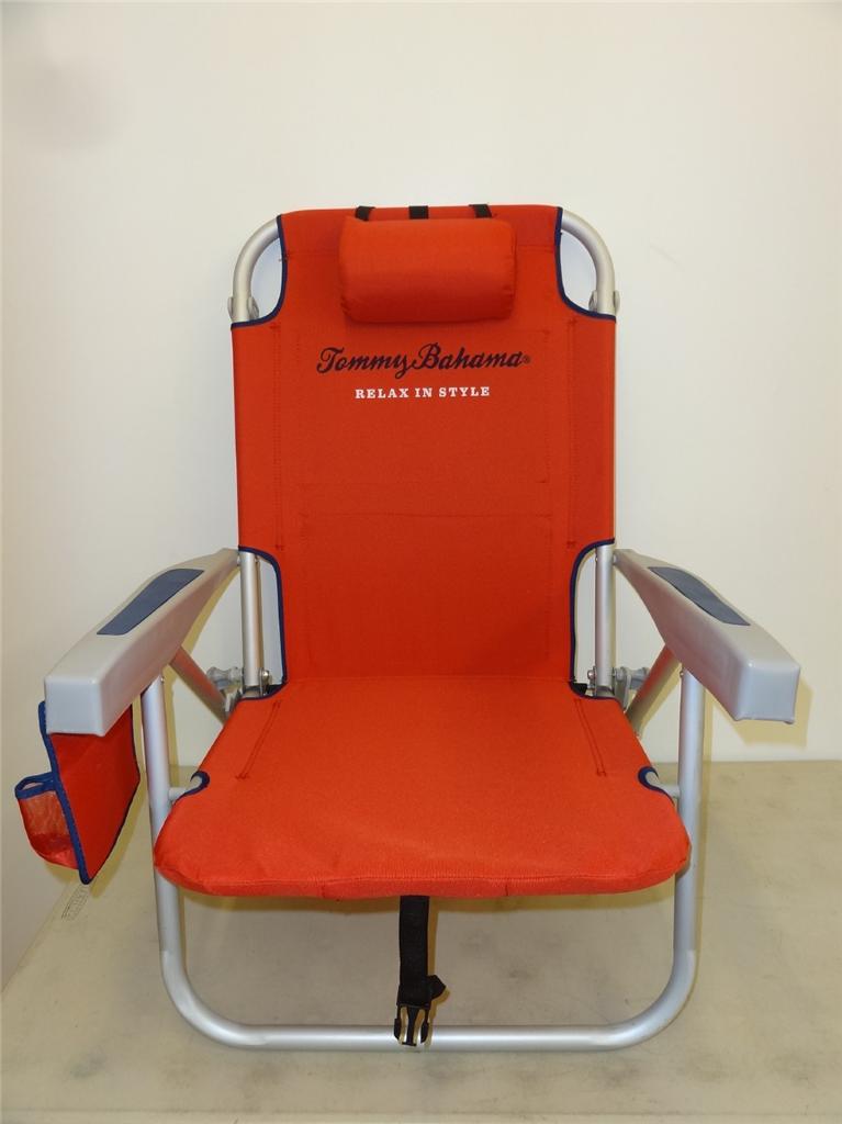 NEW TOMMY BAHAMA Beach Chair W/ Cooler, Storage Pouch, Drink Holder RED