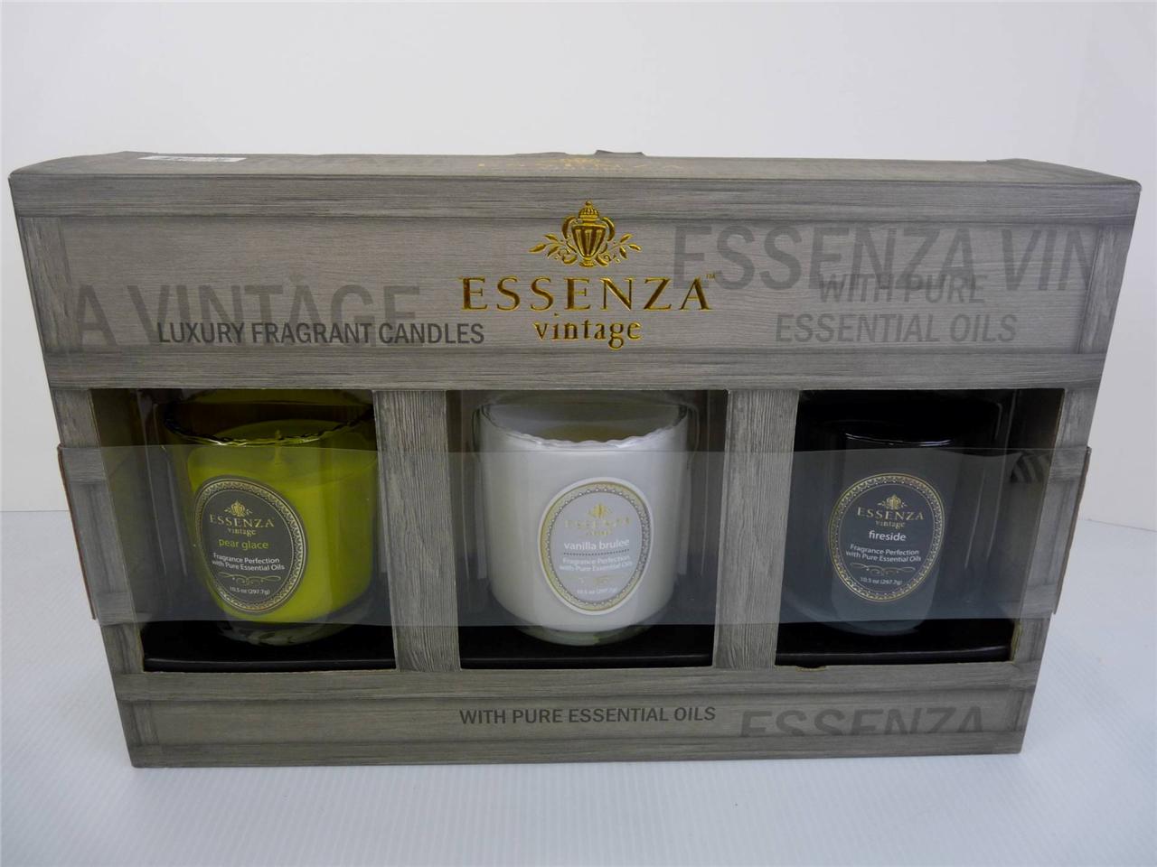 Essenza Luxury Fragrant Candles w/ Pure Essential Oils Vintage 3 Pack