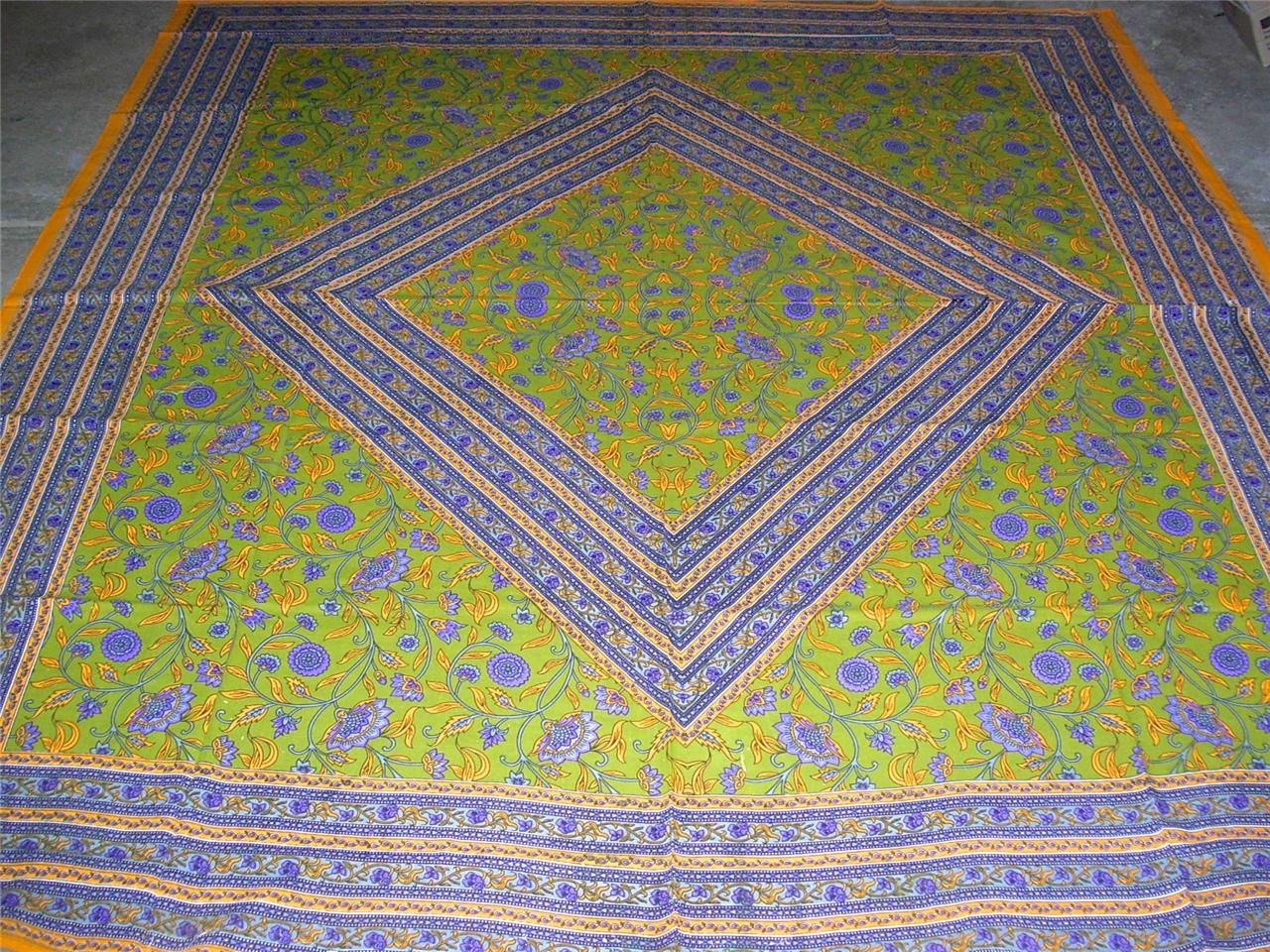 GREEN PURPLE ORANGE GREY INDIAN COTTON BED THROW TABLE CLOTH QUEEN DOUBLE - Bild 1 von 1