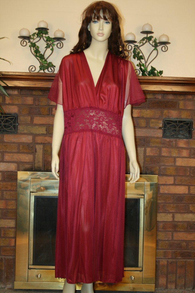 Plus Size Burgundy Blue Red Black Lingerie Nightgown Long