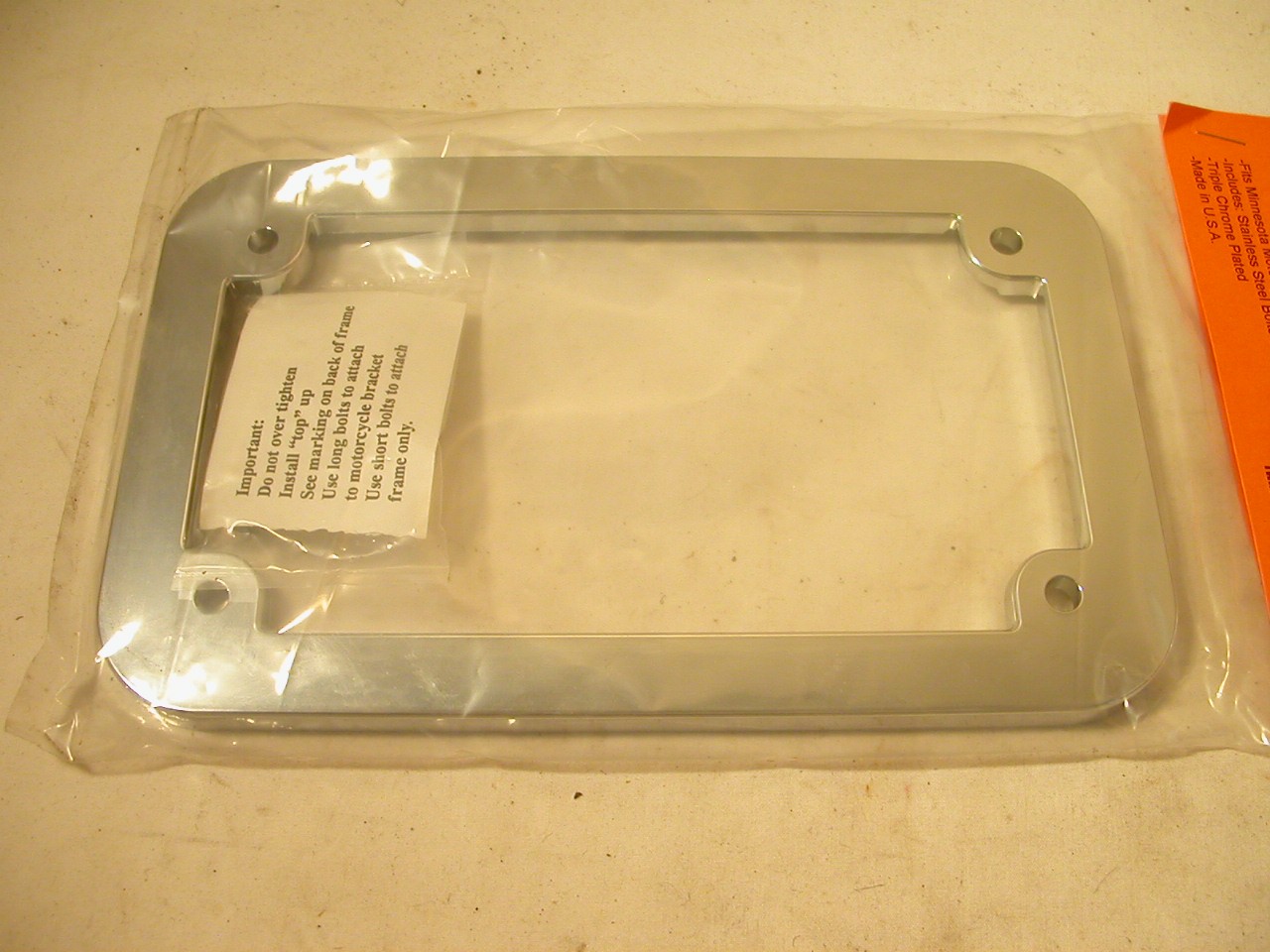 New Chrome Motorcycle Plate Frame Minnesota NIP