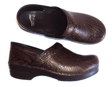 brown tooled dansko clogs