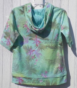 Pretty PINK PURPLE FLOWERS on AQUA & GREEN HOODIE Green Tea