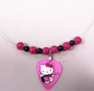 NEW Pink Hello Kitty Guitar Pick Necklace w/ Beads
