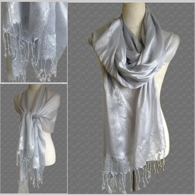 Lightweight SILVER GREY Pashmina Shawl Scarf for Evening / Wedding