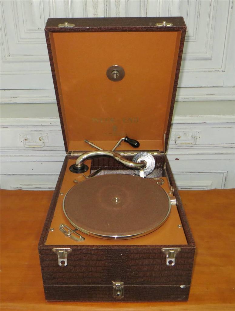 FRENCH VINTAGE PORTABLE WIND UP GRAMOPHONE RECORD PLAYER WEEK END ODEON - Photo 1/1