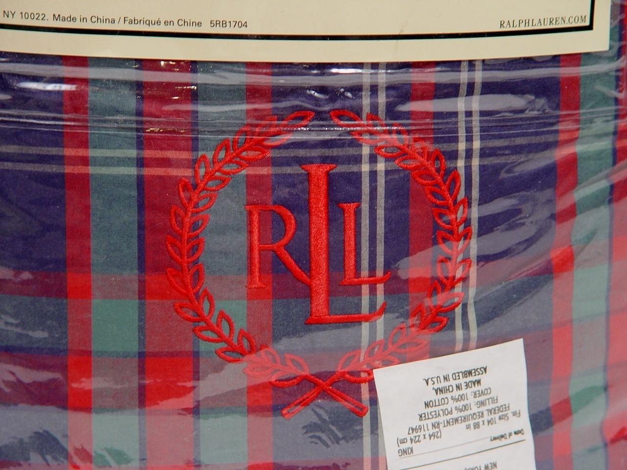 New Ralph Lauren King Plaid Alternative Down Comforter Set On