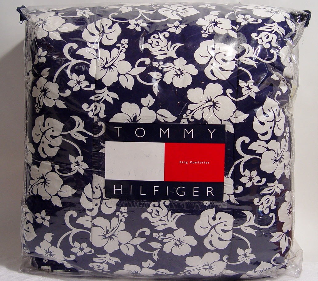 NEW Tommy Hilfiger Blue White Hibiscus Floral KING Comforter eBay